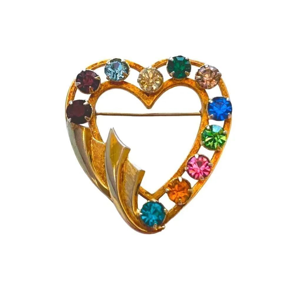 Vintage Catamore 12KGF Rhinestone Heart Brooch